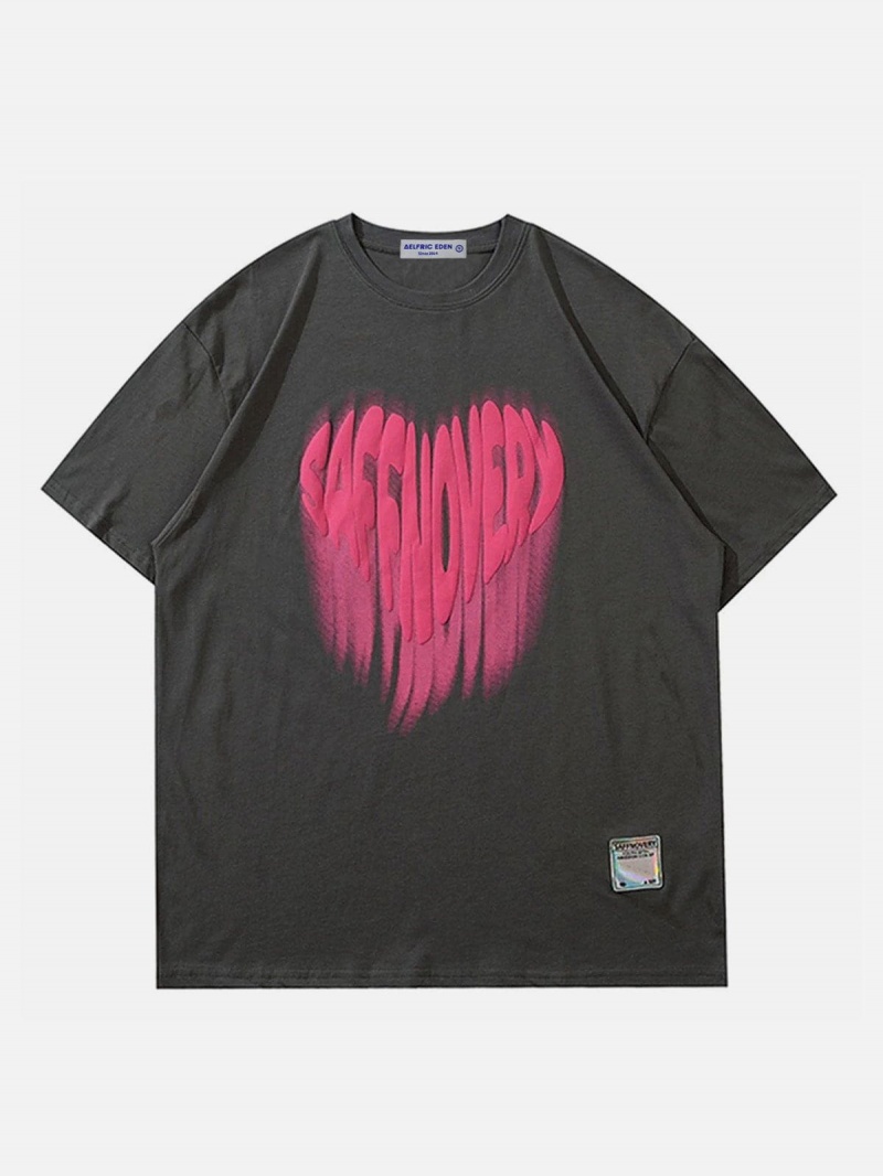 Noir  T Shirts Aelfric Eden Love Lettres Graffiti Oversized Tee - OJG-3191993